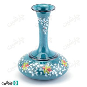 گلدان نیش کاری لوله بلند طرح گل خاتم