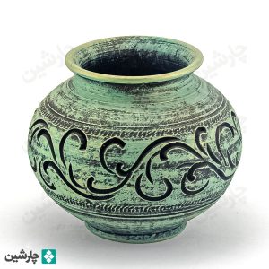 گلدان کنده کاری پتینه توپی