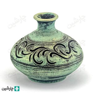 گلدان کنده کاری پتینه عدسی لوله کوتاه